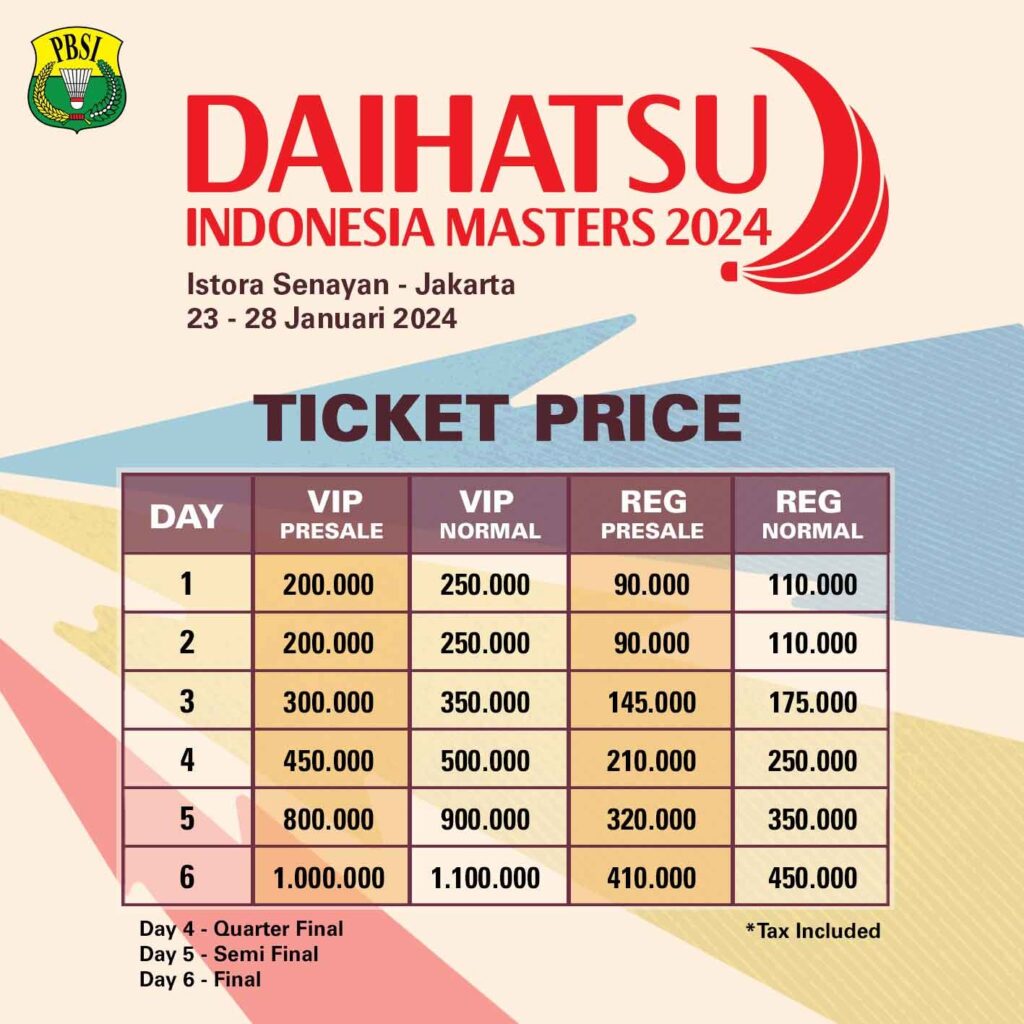 Harga Tiket Daihatsu Indonesia Masters 2024